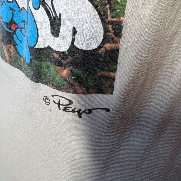 The Smurfs with Mushrooms Beige Officially Licensed Tee Shirt Beige Size Small - Picture 7 of 7